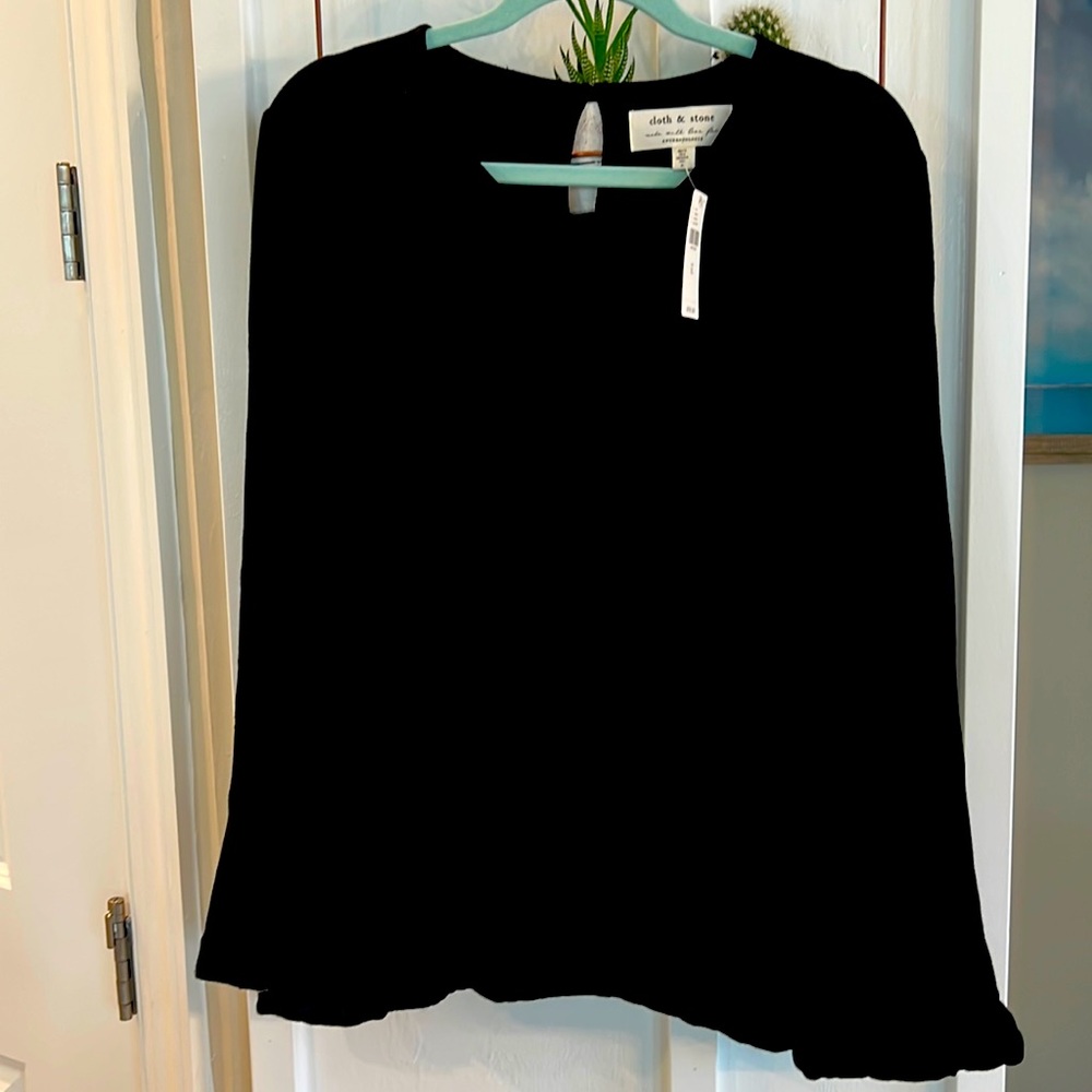 NWT Anthropologie Cloth and Stone Black LS Blouse Sz XL